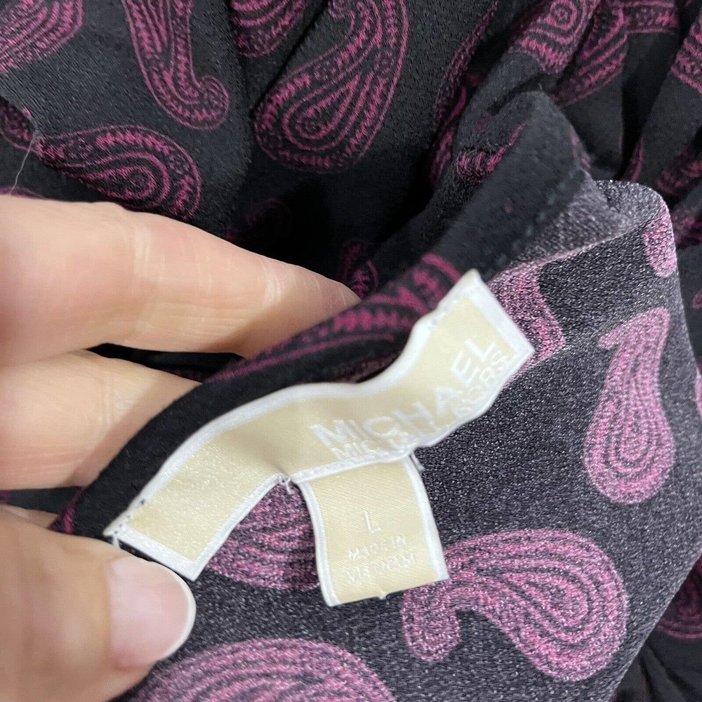 Michael Kors Dress size Large Purple Black Paisley Slinky Stretch High Low Boho - Picture 13 of 13